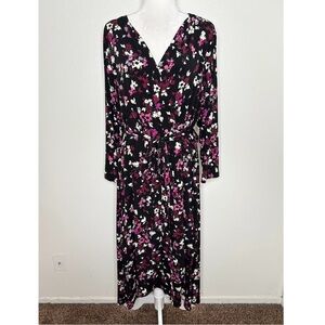 Lane Bryant Black Purple Floral V-Neck Tie-Back Long Hi-Low Dress Size 26/28 EUC